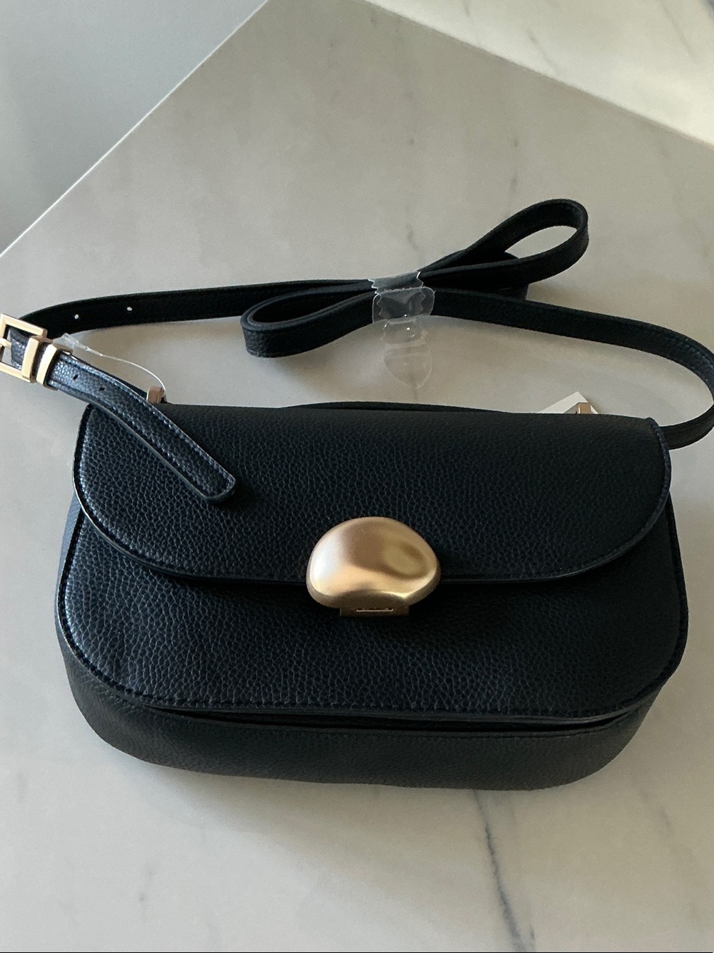 Black Pebbled Crossbody with Gold-Tone Clasp
